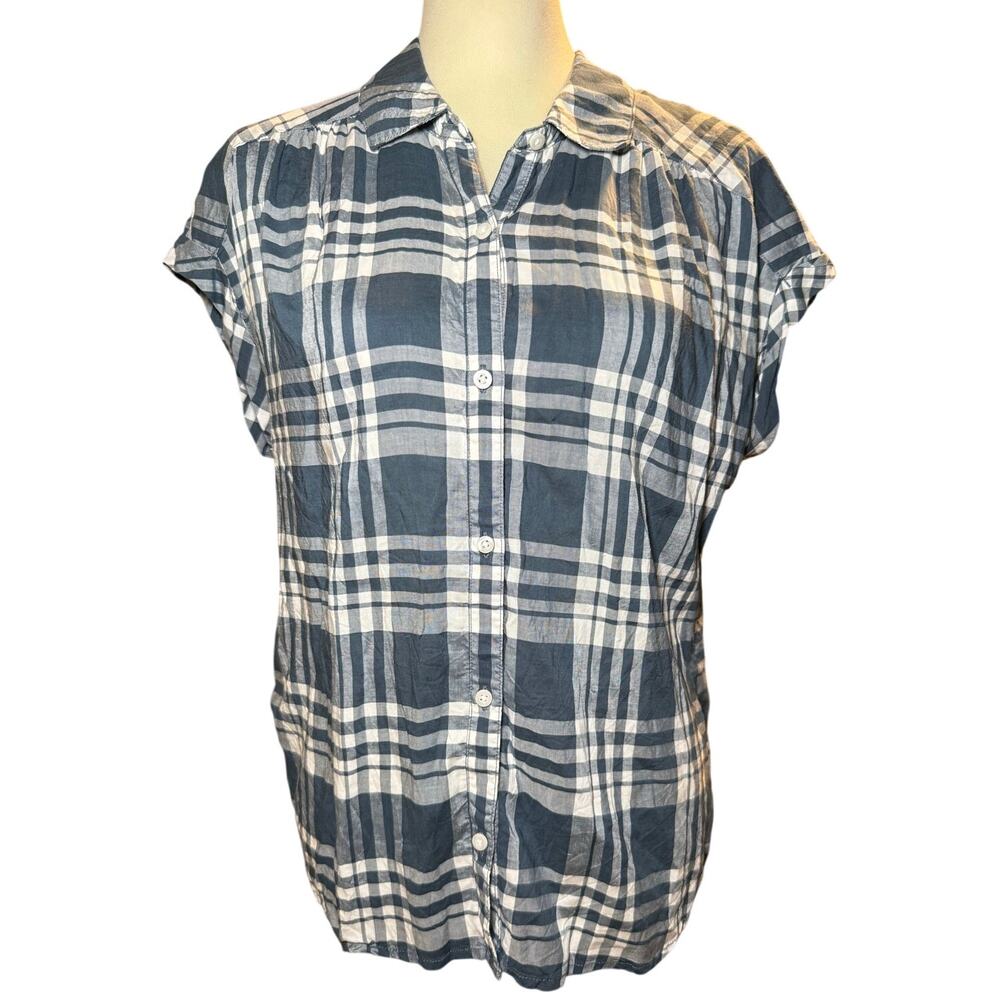 Kuhl Blue Plaid Tencel Cap Sleeve Button Down Shirt, Women's Size Medium